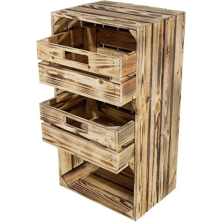 Kistenkolli Altes Land Allzweckkiste Regalkiste "Willi" in geflammt mit zwei Schubladen 68x40x31 (Spar-Set, Schmale Kiste und kleine Kiste) – Bild 2