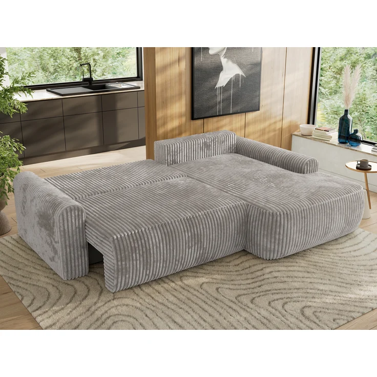 Ecksofa, L-förmiges, lose Kissen, DL-Schlaffunktion, (H 100 x T 187 x B 273 cm) - CUBO L - Cord Hellgrau - rechte Seite – Bild 3