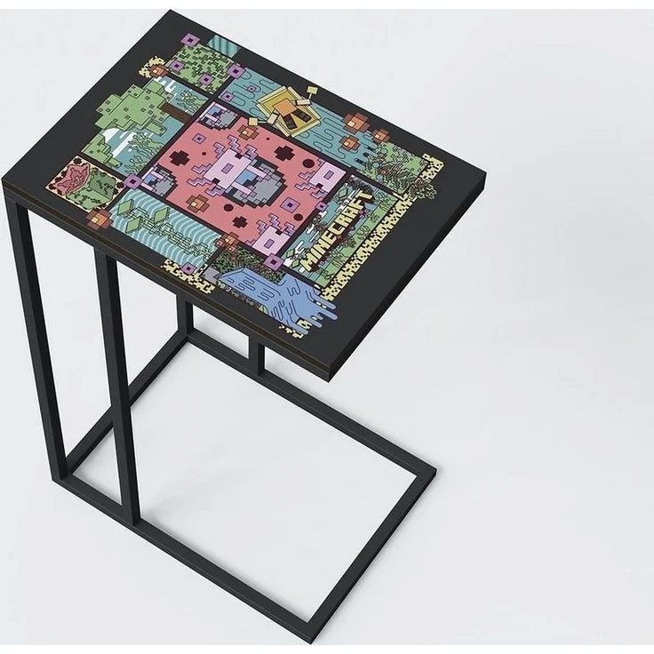 MINECRAFT - Beistelltisch in C-Form, Nachttisch, Säulentisch, Gaming Möbel mit dunklem Design und bunten Minecraft Print – Bild 1