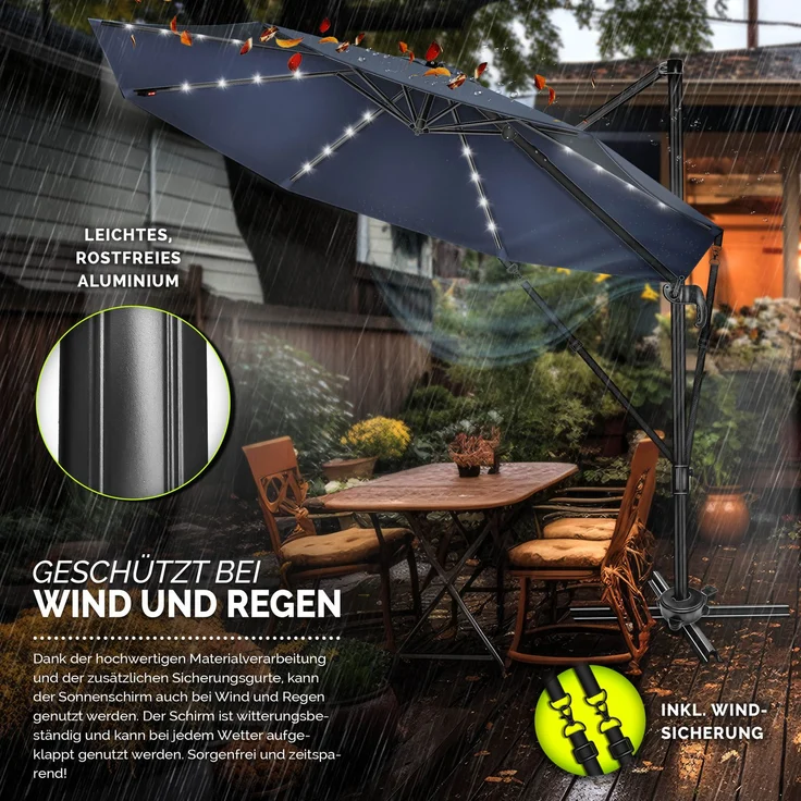 tillvex® Premium Alu Sonnenschirm 330 cm Navy-Blau + Abdeckung & Windsicherung | Ampelschirm 6-Fach Verstellbar mit Kurbel | Gartenschirm 360° Drehbar Neigbar Kippbar | Kurbelschirm UV50+ Groß wasserdicht – Bild 4