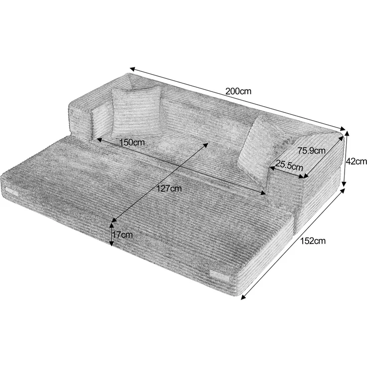 ZUBALIYA Schlafsofa, mit Schlaffunktion, H 60 × T 200 × B 76 cm, Weiß, Schaumstoff – Bild 18