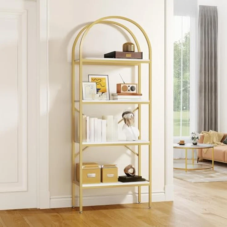 YITAHOME 4-stöckiges Bogenregal, Kuppelregal, freistehendes Aufbewahrungsregal für Wohnzimmer, Schlafzimmer, Arbeitszimmer, Weiß & Gold, 60 x 30 x 181,4 cm – Bild 9