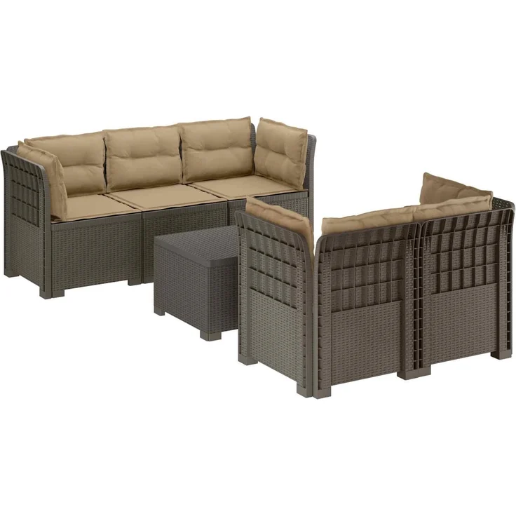 vidaXL 5-Sitzer Gartensofa mit Kissen Rattan-Look PP Hellgrau 3443920 – Bild 2