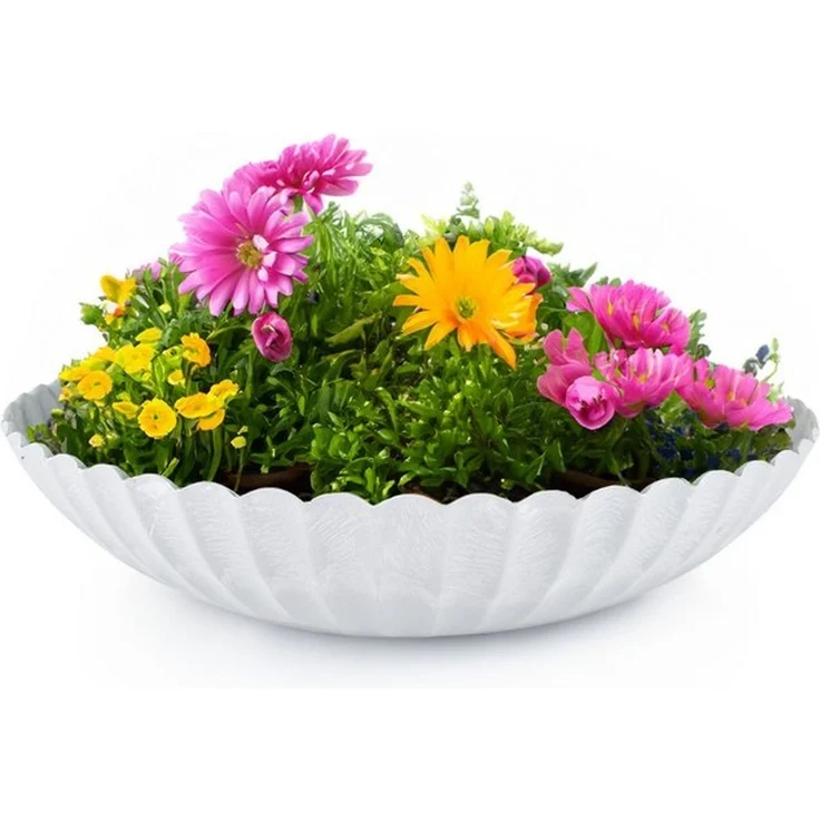 matches21 HOME & HOBBY Blumentopf Runde Pflanz-Schale gewellt für draussen grau marmoriert 22 cm (1 St), Wetterfeste Blumen-Schale als moderne Outdoor Gartendeko Grabschmuck – Bild 4