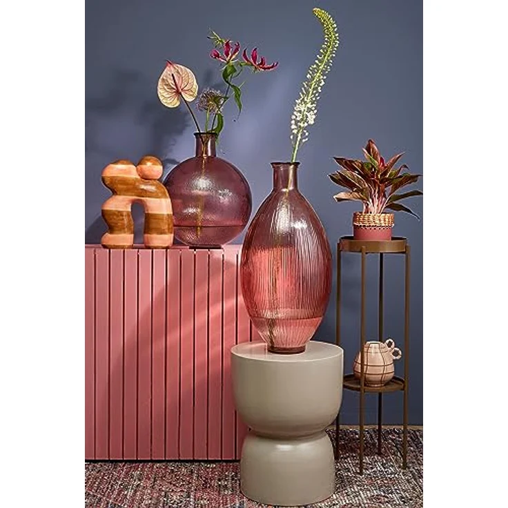 Mica Decorations Firenza Glasflasche, H59 x Ø29 cm, 100% recyceltes Glas, hellrosa mit vertikalem Reliefmuster – Bild 5
