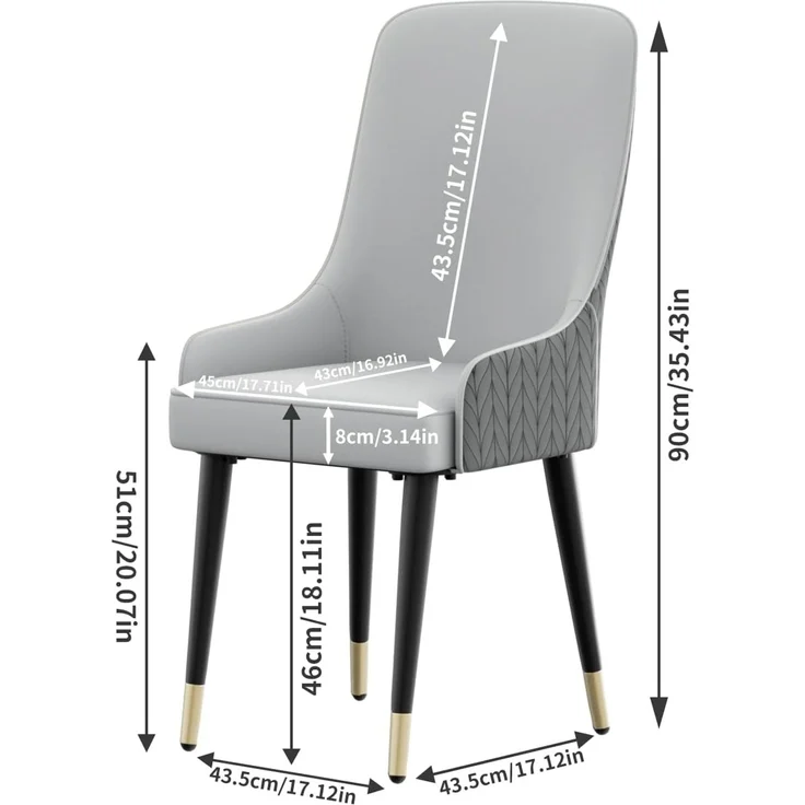 FATIVO Esszimmersthle 2er Set Polstersthle bis 150 kg belastbar Grau Kunstleder Bequeme H?he mit hoher Rckenlehne Esszimmer Sthle Esszimmer Wohnzimmer 90x44x44 cm – Bild 2