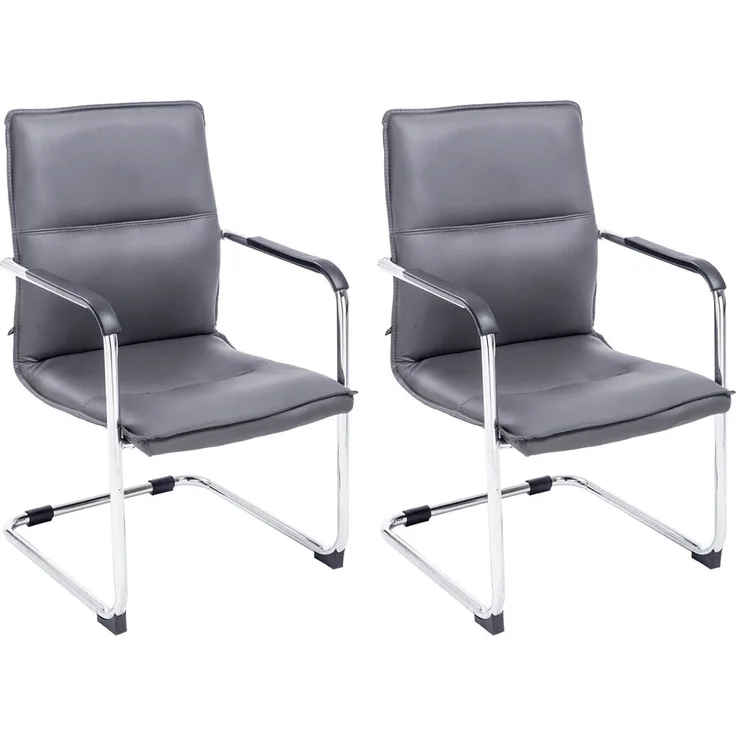 DELUKE® 2er Set Besucherstuhl SEATTLE - 92x56x60cm, Grau Kunstleder Metall in Chromoptik Gestell Konferenzstuhl Wartezimmerstuhl