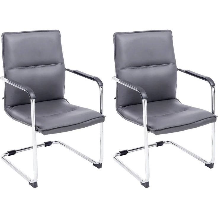 DELUKE® 2er Set Besucherstuhl SEATTLE - 92x56x60cm, Grau Kunstleder Metall in Chromoptik Gestell Konferenzstuhl Wartezimmerstuhl – Bild 1
