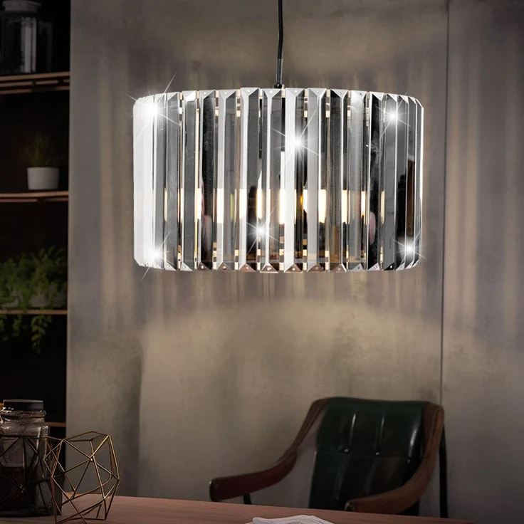 LED Hängeleuchte, Holzoptik, Kristall rauch, H 120 cm – Bild 9