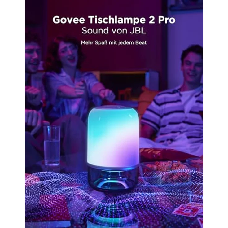 Govee Table Lamp 2 Pro x JBL, Kabellose Smart Tischlampe mit Lautsprecher, Musik Licht-Synchronisation, 210 RGBIC LED-Perlen, 5200 mAh Akku, 100+ Szenenmodi, Matter-Kompatibel, DIY anpassbar – Bild 2