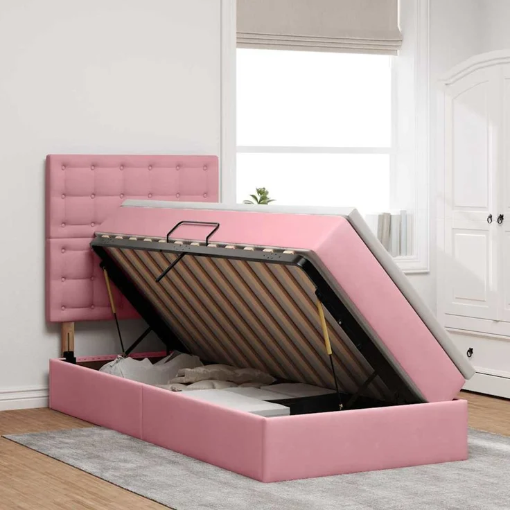 vidaXL LED-Speicherbett mit Matratze Rosa 100 x 200 cm Samt 3372770 – Bild 4
