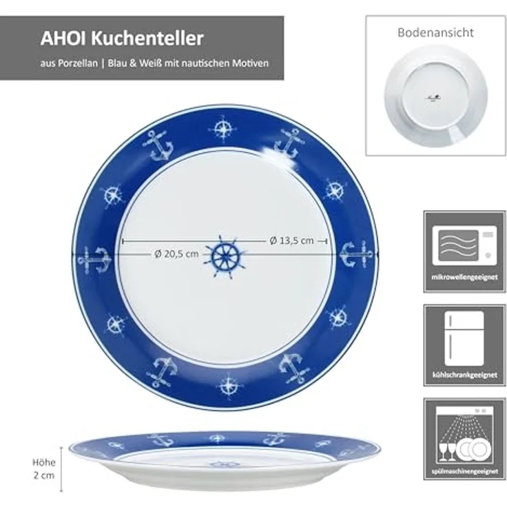 MamboCat Frühstücksteller Ahoi 6er Set Kuchenteller Porzellan 6 Pers Dessert-Teller nautisch – Bild 6