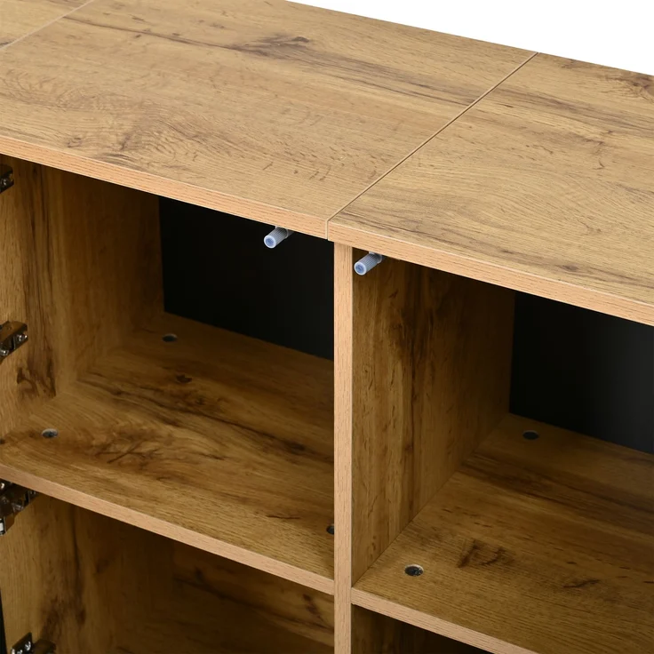 ZUBALIYA Sideboard 140x35x71 cm, mit 3 Türen, aus MDF / Spanplatte, Schwarz / Natur – Bild 24