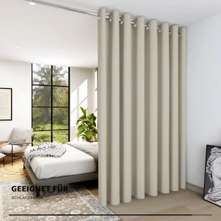 Deconovo Verdunkelnde Gardinen mit Ösen Blickdicht Türvorhang Hellbeige | 1 Stück, H214 x B254 cm, Hitzeschutz Gardine, Blackout Curtain, Sichtschutz, Thermovorhang für Schlafzimmer und Wohnzimmer – Bild 4