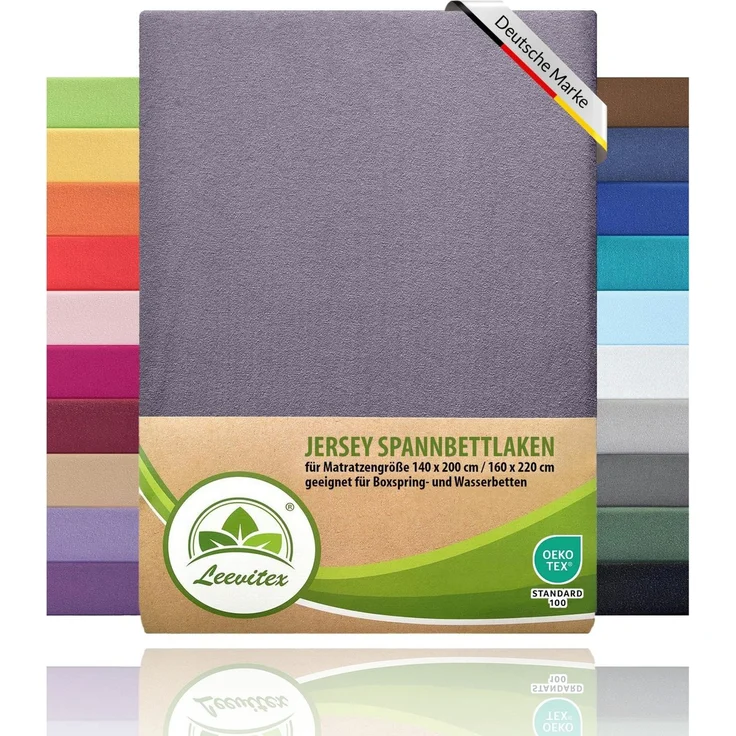 leevitex® Spannbettlaken, Premium 170g/m², Gummizug: rundum, schwer und dick, 100% Jersey-Baumwolle, Platingrau, 90 x 200 - 100 x 220 cm – Bild 5