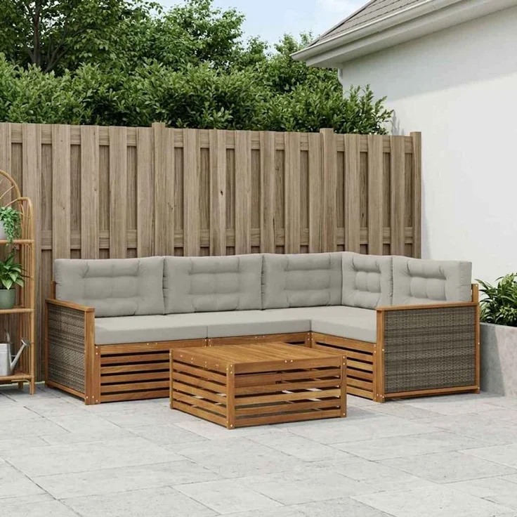 vidaXL Outdoor-Sofagarnitur 5 stk. 4-Sitzer Natur und Hellgrau 3383319 – Bild 1