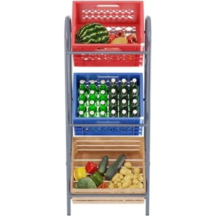 TroniTechnik Regal für 3 Kisten Flaschenkistenregal aus pulverbeschichtetem Metall, Getränkekistenregal mit 3 Ablageflächen, 51kg Belastbarkeit, Flaschenregal – Bild 3
