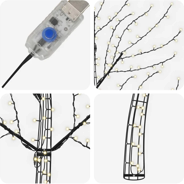 vidaXL LED-Wandweihnachtsbaum 180 cm 200 LEDs Warmes Weiß Stahl 42050790 – Bild 5