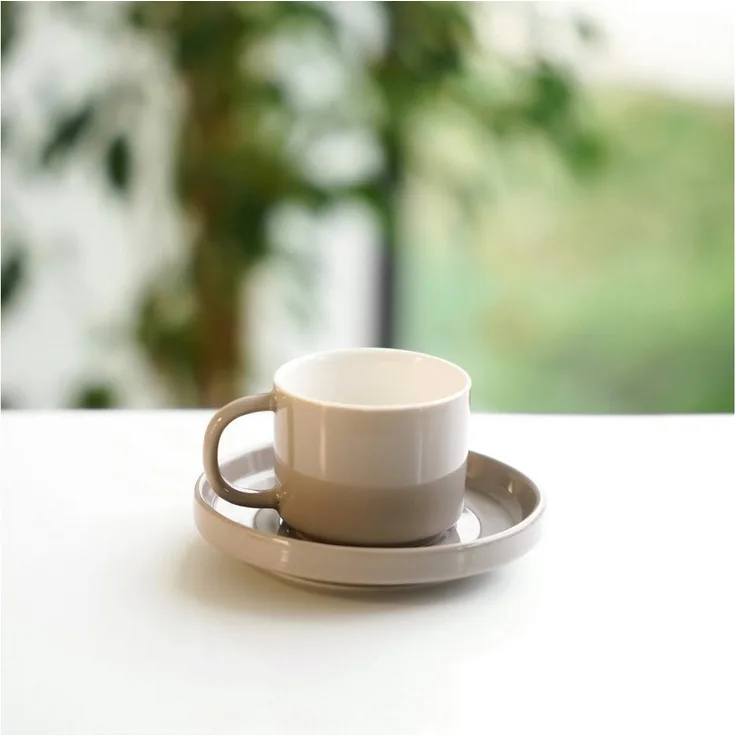 Mulex 12-teiliges Kaffeeservice Mokkatassen Set, hochwertiges Porzellan, 90 ml, Taupe, inkl. 6x Mokkatassen und 6x Untertassen, spülmaschinengeeignet