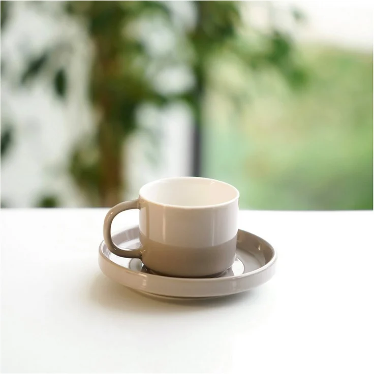 Mulex 12-teiliges Kaffeeservice Mokkatassen Set, hochwertiges Porzellan, 90 ml, Taupe, inkl. 6x Mokkatassen und 6x Untertassen, spülmaschinengeeignet