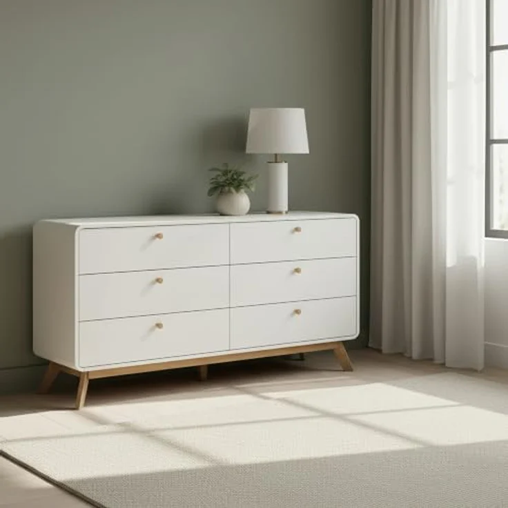 Cassie Kommode 3+3 Schubladen Weiß aus Spanplatte (BxTxH) 150x39x74 cm – Bild 2