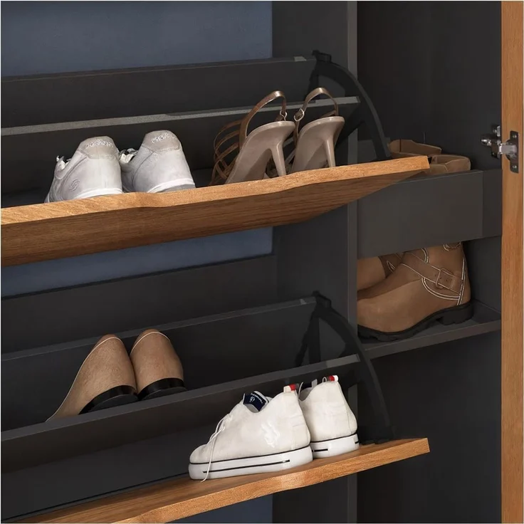 Schuhkipper Luca Anthrazit/Goldkraft Eiche 90 x 180.5 cm mit 5 Kippfächern & Spiegel Vicco – Bild 4