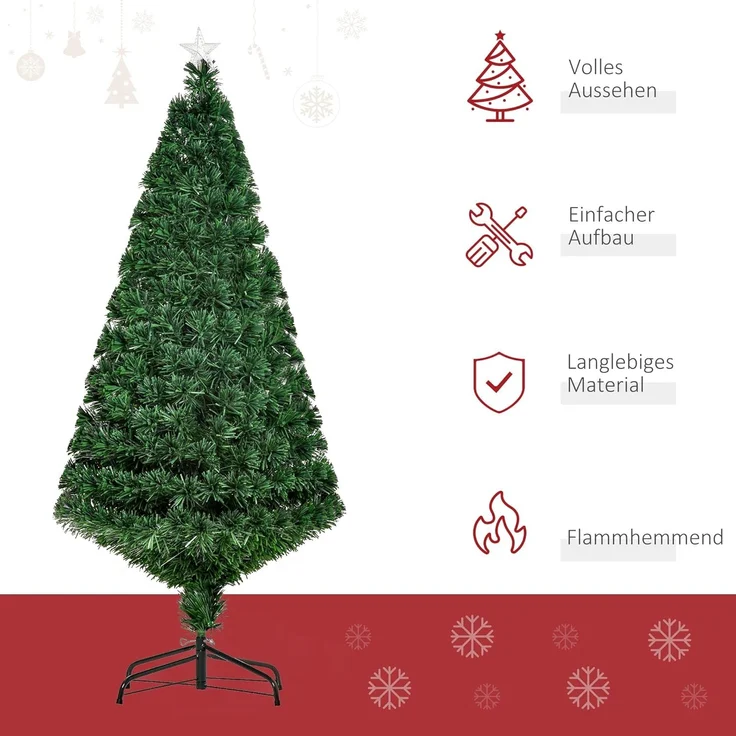 HOMCOM Künstlicher Weihnachtsbaum Weihnachtsbaum, Tannenbaum, Lichtfaser LED Christaum, Grün, 120 cm – Bild 3