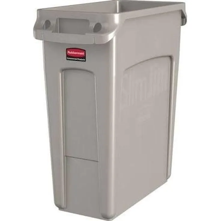 Rubbermaid Vented Slim Jim Rubbish Bin Waste Receptacle, 60 Litres, Beige, Plastic, 1971259