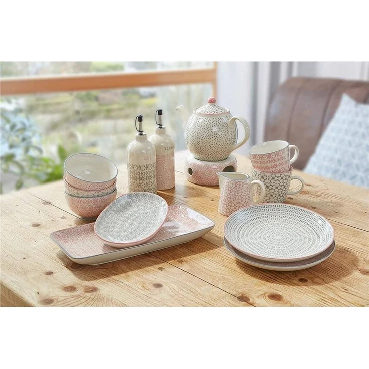 Bloomingville Speiseteller Cécile, Teller 3er Set, 25cm, Keramik, Speiseteller, Essteller, skandinavisches Design, rosa/grau – Bild 2