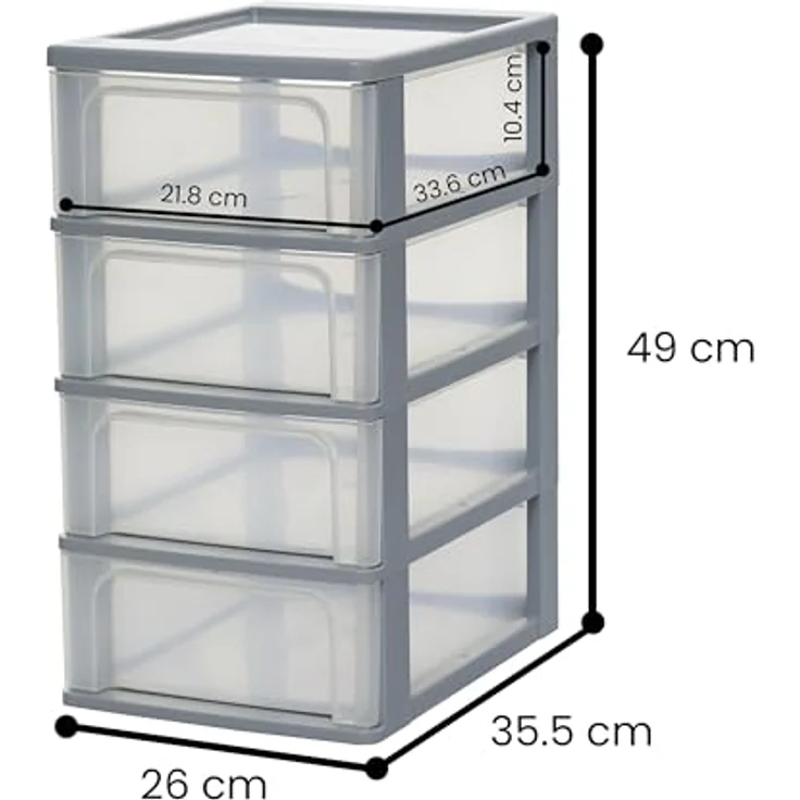 Iris Ohyama, Kunststoff Schubladenbox mit 4 flachen Schubladen, Grau, Easy-Pull-System, A4, A5 & A6 Format, Schreibtisch Organizer für Büro, Schule, Schreibwaren, BPA-frei, Schubladenschrank, OCH-2004 – Bild 3