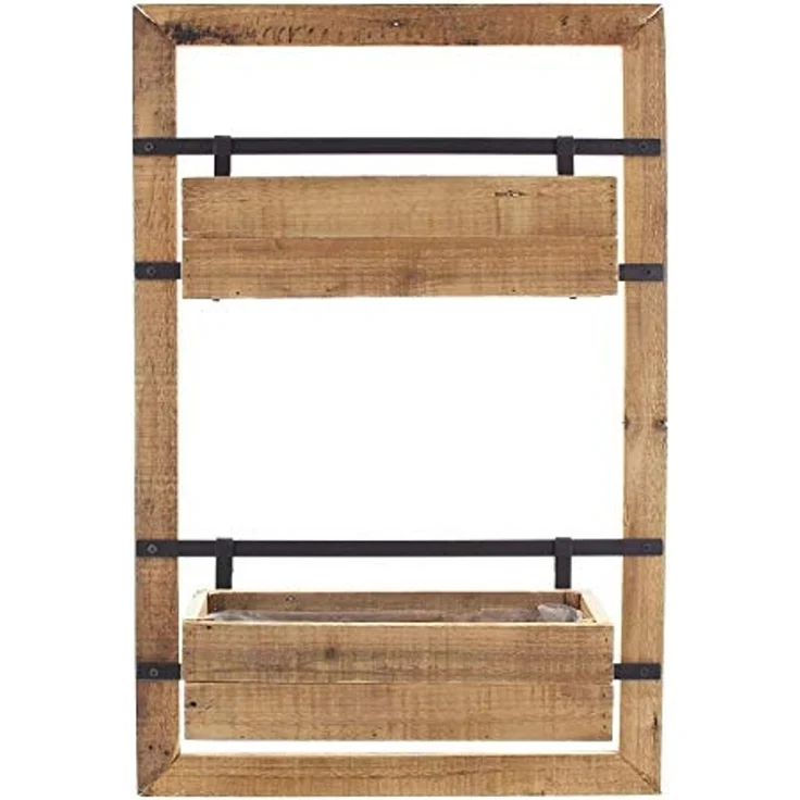 Dekoleidenschaft Blumenkasten "Industrial" aus Holz mit 2 Pflanzkästen, Pflanzenkasten, Balkonkasten, Wandregal mit Blumenkübel, Pflanzenhalter, Wandpflanzer, Blumenregal – Bild 2