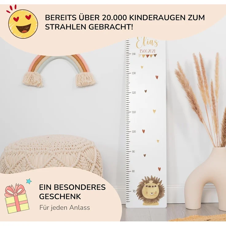 KIDSMOOD - Messlatte für Kinderzimmer Personalisiert, 70-140 cm - Messlatte Kinder Holz personalisiert Mit Namen für Baby- & Kleinkinderzimmer - Individuelles Geschenk für Kinder und Babys zum Geburt – Bild 2