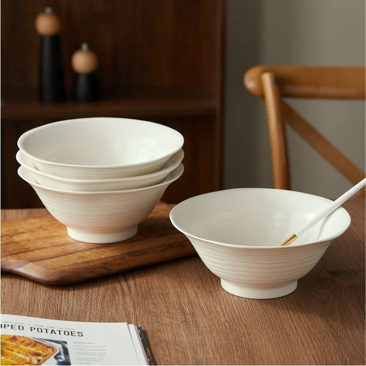 JIWOO Schüssel 4er Ø20cm, Japanische Ramenschüssel Suppenschüssel bowl Pastaschüssel, Keramik, (Set, 16-tlg), Bowl Hochwertiges Schüsseln Weiß Schüssel Mikrowellenofen Spülmaschine – Bild 3
