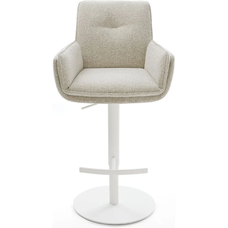 Barstuhl Nela-Flex Webstoff Soft Beige Drehfuß höhenverstellbar Metall Weiß – Bild 2