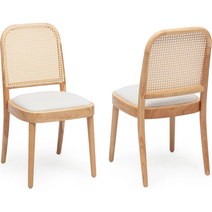 2 Esszimmerstühle aus Massivholz mit Rattan-Rückenlehnen, bequem und atmungsaktiv, geeignet für Esszimmer, Wohnzimmer, Cafés, moderner Stil, Leinen, Holzfarbe--Holz--52x45x84cm--YOUDENOVA – Bild 10