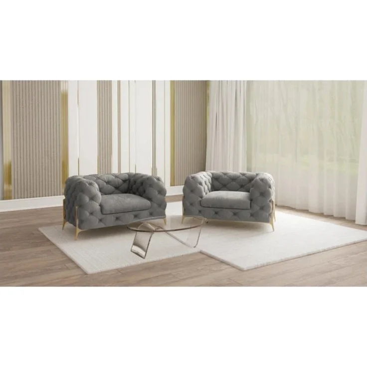S-Style Möbel Chesterfield-Sessel Ashley mit Goldene Metall Füßen, mit Wellenfederung – Bild 1