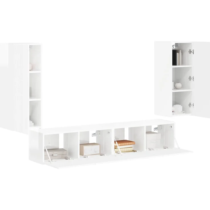 vidaXL TV-Wandregal-Set 4 pcs Hochglanz Weiß Holzwerkstoff 3408920 – Bild 3