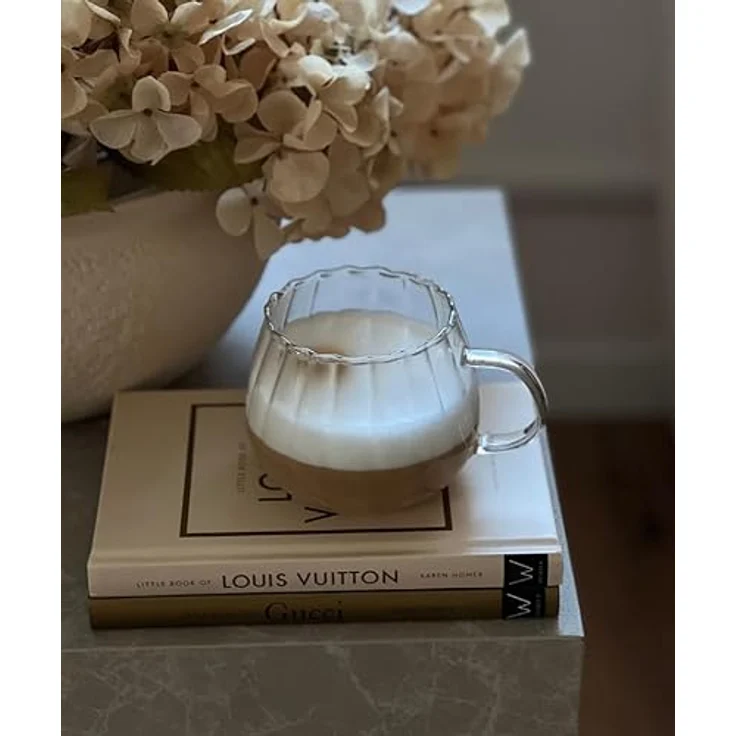 Zoha Glas Riffle Cup 400ml für Kalt- & Heißgetränke, Spülmaschinenfest, Stilvoll, 4-tlg, Borosilikatglas, hitzebeständiges Tassen Set für Kaffee, Matcha, Latte Macchiato, 4 St. – Bild 7