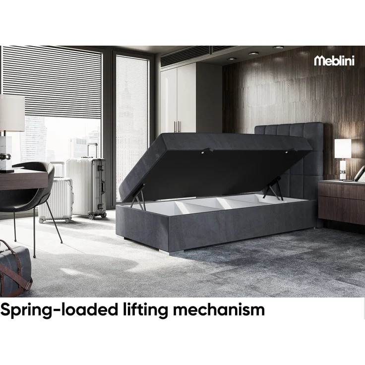 MEBLINI Boxspringbett LUKAS 90x200 cm mit Bettkasten - H3/Dunkelgrau Samt Gepolstert Einzelbett mit Topper & Taschenfederkern-Matratze - 90x200 Rechts – Bild 3