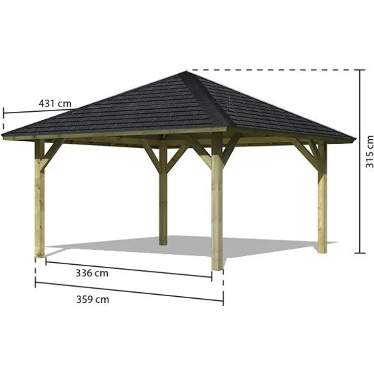 Pavillon-Set Holm 1 mit Rechteckschindeln schwarz, 359x359 cm CLASSIC kdi, Karibu – Bild 3