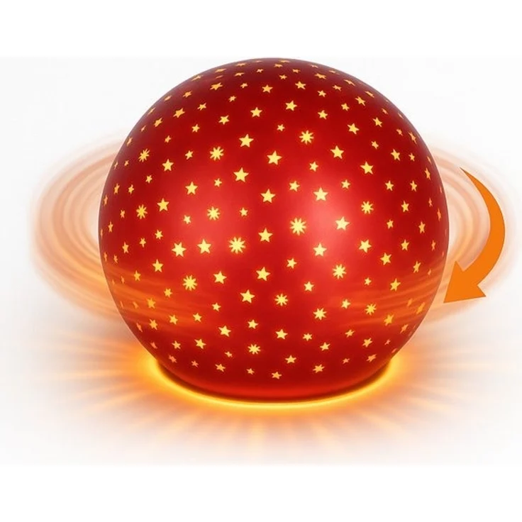 formano LED Deko-Kugel Drehend Rot 15 cm Glaskugel Timer 6h/18h Weihnachten Deko - mattes Farbglas mit Stern-Dekor - winterlichem Dekor - Herbst Winter Weihnachtsdeko für Tisch Regal Fensterbank – Bild 4