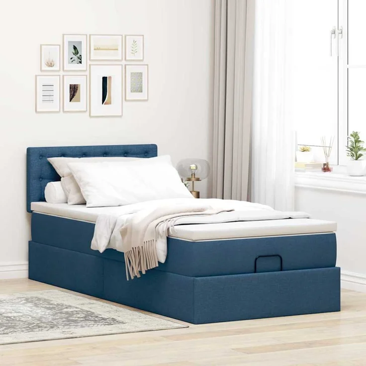 vidaXL Ottoman-Bett mit Matratze Blau 100x200 cm Stoff 3311607 – Bild 3