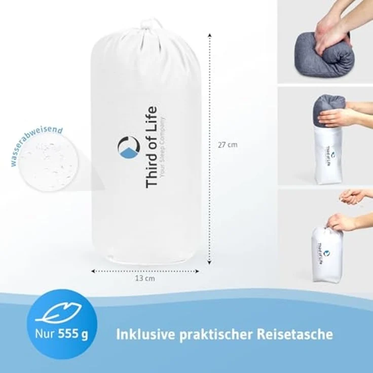 Reisekissen VOLAR | Orthopädisches Nackenkissen mit Memory-Foam gegen Nackenschmerzen | Kleines Kopfkissen für Reisen im Auto, Flugzeug, Zug, Hotel & Camping – Bild 6