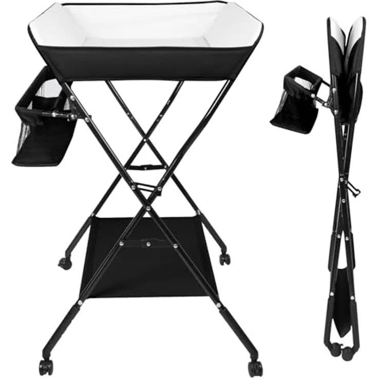 Wickelstation für Baby, Wickeltisch, faltbar, tragbar, Wickeltisch, faltbar, tragbar, mit Aufbewahrungskorb, maximale Belastung von 25 kg,86 x 62 x 96 cm (Schwarz) – Bild 5