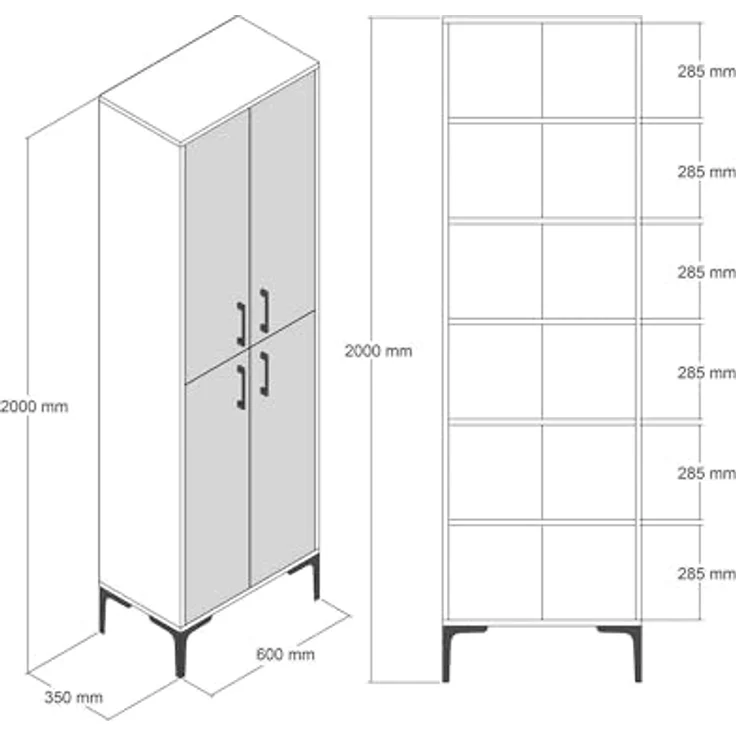 Dmora Großer Mehrzweckschrank Alphard 60x200 cm Braun 5 Böden – Bild 4