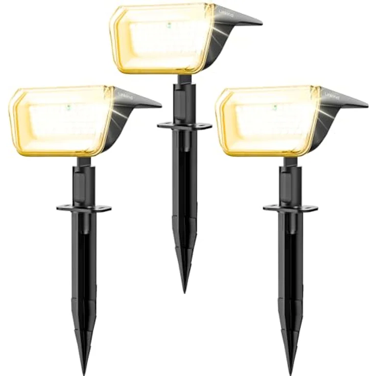 Linkind 60-Led Solar Strahler für außen Warmweiß 800Lm, Extra-lange Leuchtdauer & Intelligent Entladung, 3000K Solar Gartenleuchte mit Lade-Anzeige, IP67 LED Solar Gartenstrahler Solarlichter, 3 Stück – Bild 2
