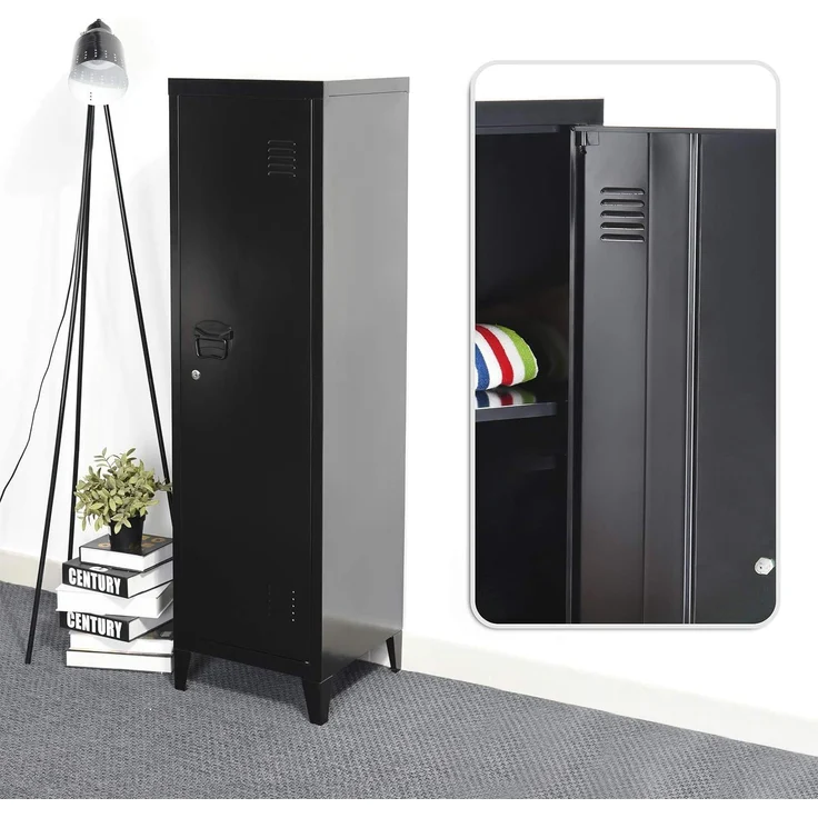 FurnitureR Metall-Aktenschrank mit Spind, Aufbewahrungsschrank, Bodenschrank, Metallaufbewahrung, Organizer, für Wohnzimmer, Badezimmer, Büro, schwarz, 138 x 38 x 38 cm – Bild 4