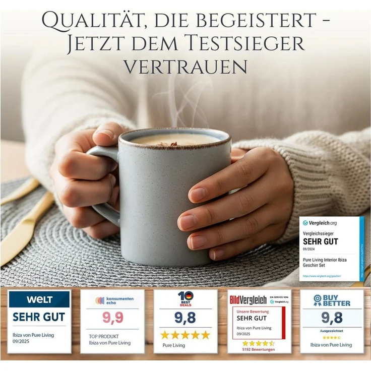PURE LIVING INTERIOR DESIGN Geschirr-Set Tassen 6er 350ml »Rustic«, Steingut, Rauchblau (6-tlg), 6 Personen, Steingut – Bild 2