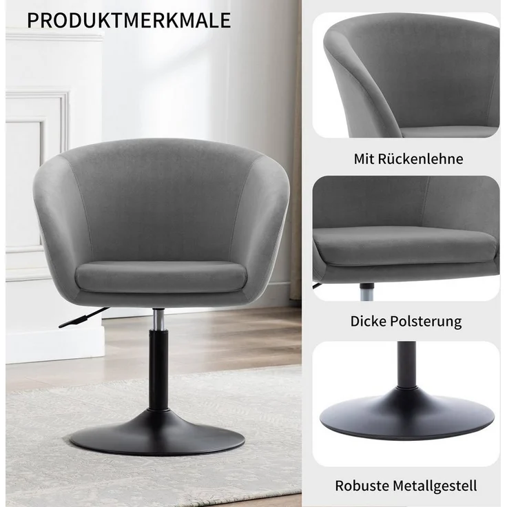 Duhome Loungesessel (WY440), Schminkstuhl Cocktailsessel Drehstuhl Höhenverstellbar mit Armlehne – Bild 3