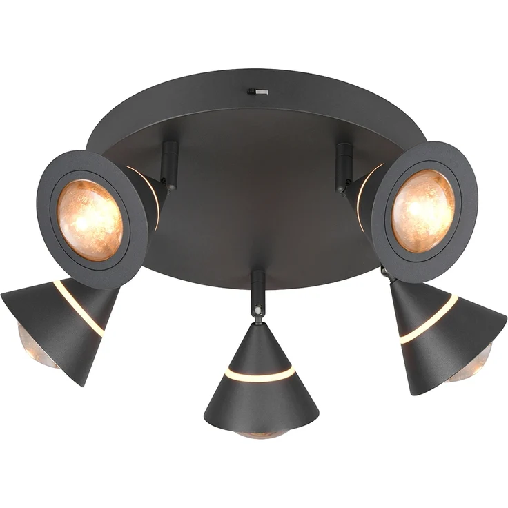 Moderner LED Deckenstrahler ROMEO mit 5 schwenkbaren Spots Schwarz Ø 30cm – Bild 2